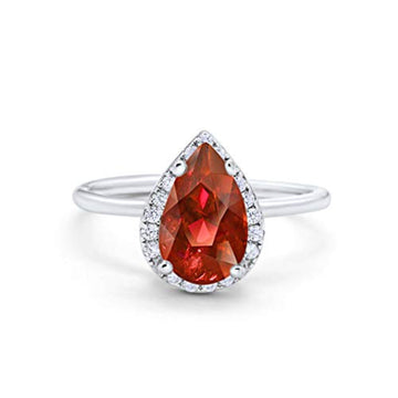 Teardrop Pear Wedding Ring Simulated Garnet CZ 925 Sterling Silver